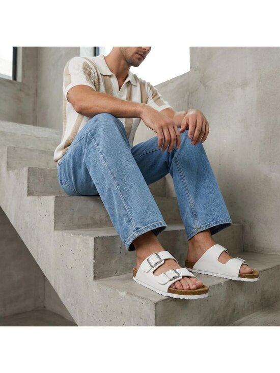 Men\'s White Lane Cork Footbed Sandals Adjustable Buckle Comfort Slides main image 5